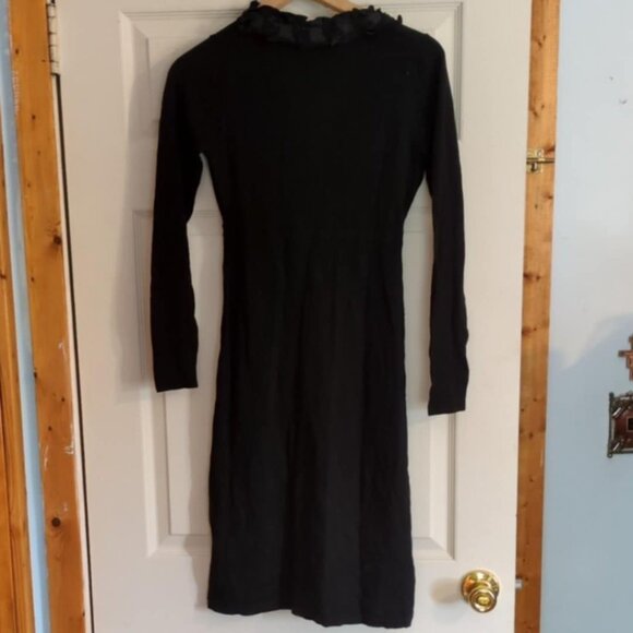 Boden Black Wool Dress Sz 4 V Neck Applique Trim Ruffle Sexy Goth Classic Chic - Picture 4 of 5